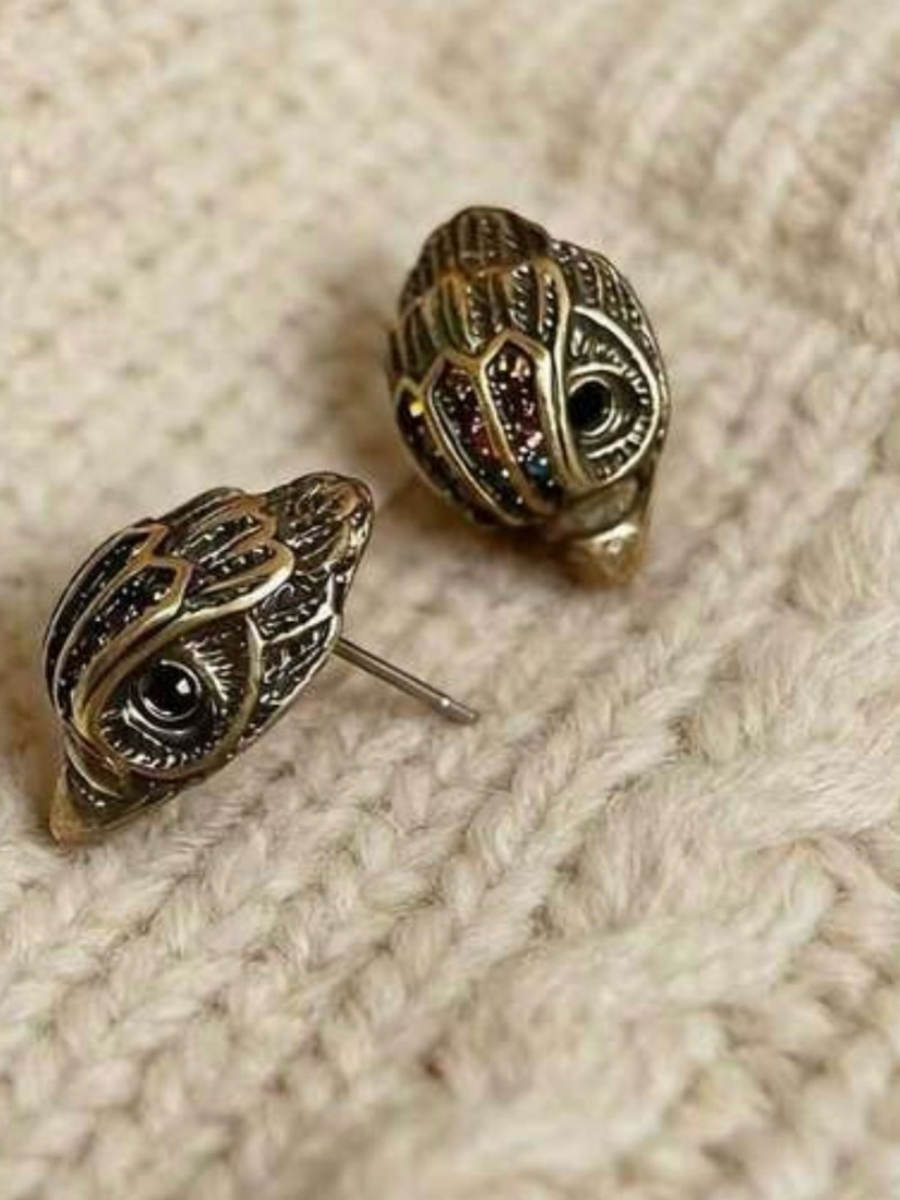 Antique Gold Tone Eagle Stud Earrings - Women Jewelry